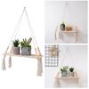 Настенная подвесная полка в скандинавском богемном стиле, деревянная плавающая полка, регулируемая подставка для хранения растений в деревенском стиле с кисточками