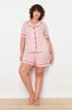 Women's Style Plus Size Pink Strawberry Patterned Shirt Collar Knitted Pajama Set