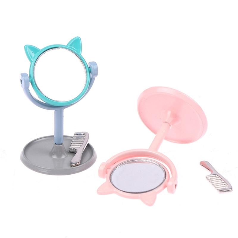1:12 Scale Doll House Miniature Vanity Mirror With Comb Set For Realistic Scene Setting Decoration Doll Accessories