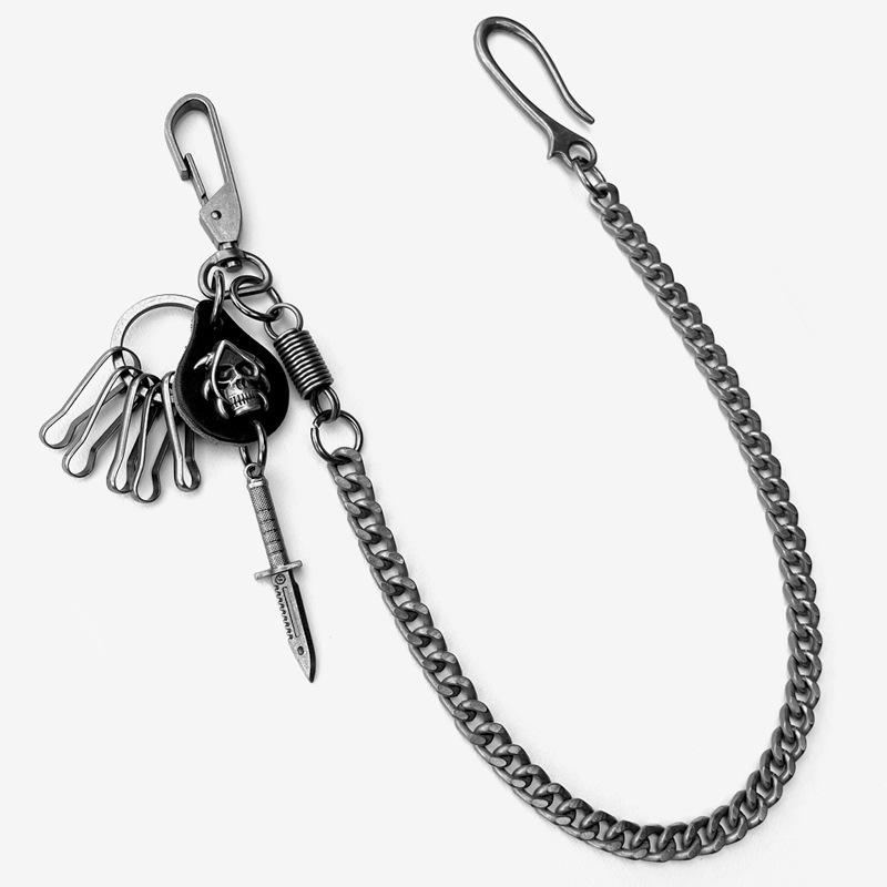 Punk Genuine Leather Dagger Pendant Waist Chain Men’s Hip-Hop Street Style Belt Accessory