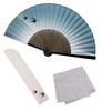 Folding Stylish Business with Folding Fan Bag and Handkerchief Good Luck [Osaka Choseido] Men's Fan, Style, Set, (Swallow Blue-Green)