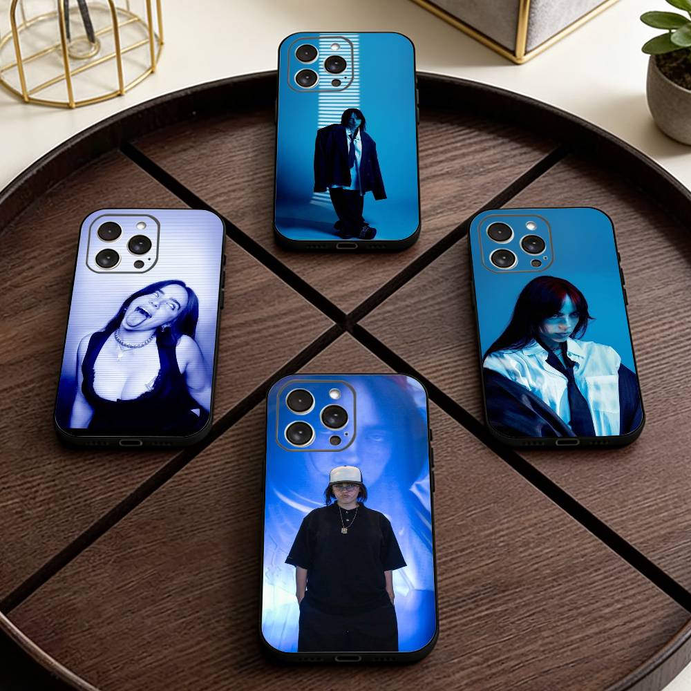 Billie B-BLUE Eilish singer Phone Case For iPhone 17,16,15,14,13,12,11 Plus,Pro Max,XS,Soft Silicone Black Cover