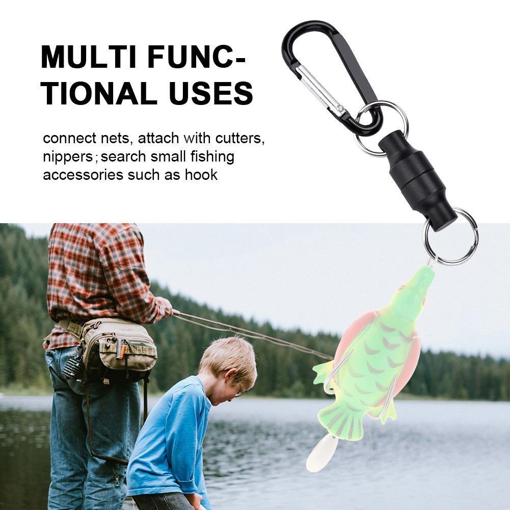 Magnetic Net Release Holder, Double Keychain Hook for Fly Fishing - Black