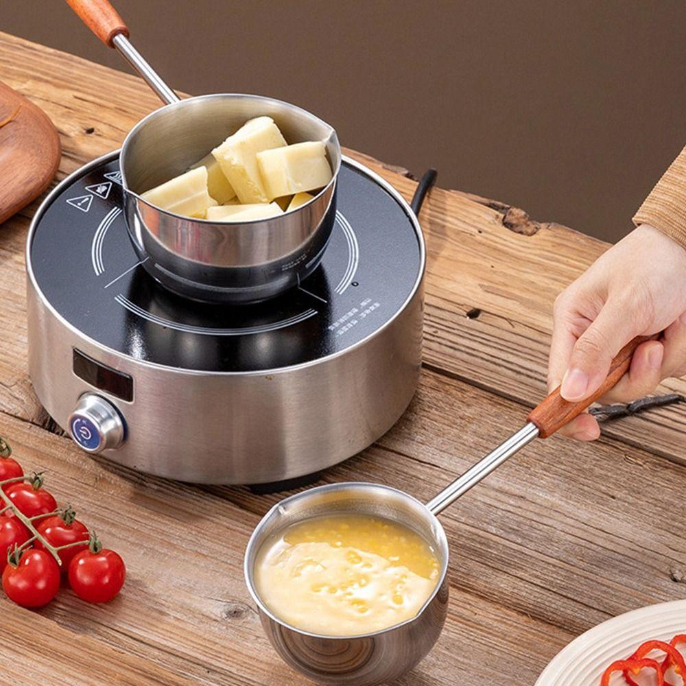 Wooden Handle Milk Pan Long-handled Oil Splashing Gadget for Preventing Hot Oil From Scorching