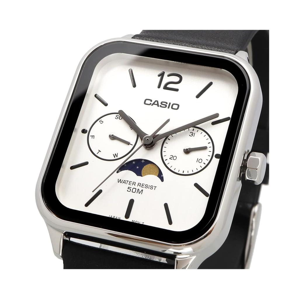 Casio Standard Moon Phase Analog Men's Wristwatch MTP-M3 Series Overseas Model, Silver