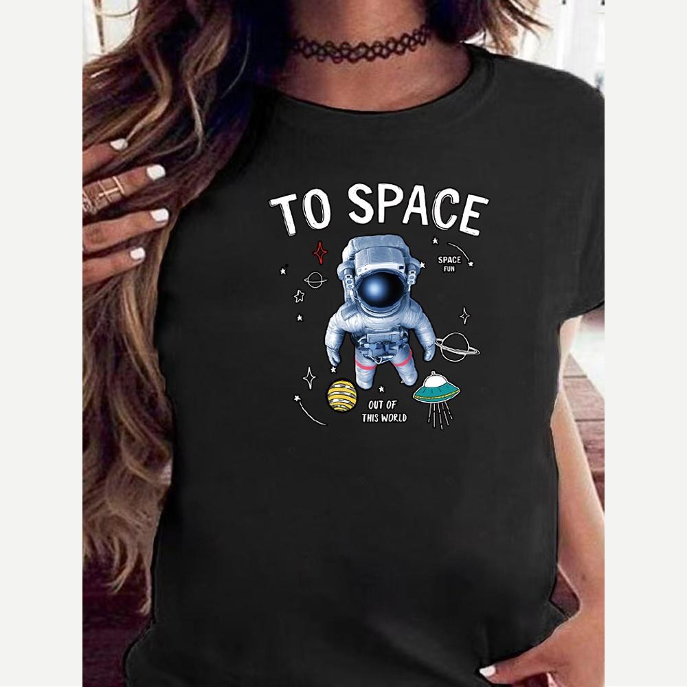 Модная летняя женская футболка с принтом астронавта, повседневная дышащая женская футболка с круглым вырезом и коротким рукавом, женская одежда, уличная одежда