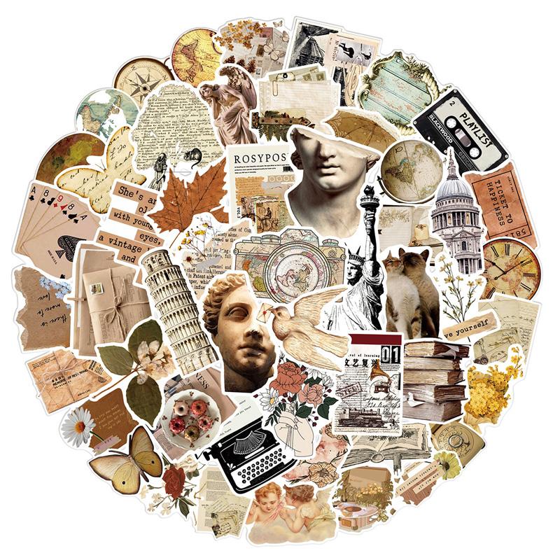 50pcs Retro Art Pattern Graffiti Stickers Loaded Fresh Small  Wind Girl Net Red Graffiti Waterproof Sunscreen Car Luggage Sticker