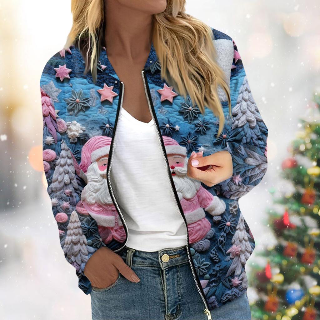 Women's Jacket Long Sleeve Lightweight Zipper Cropped Floral Printed Outerwear Casual Quilted Jacket With Pockets
