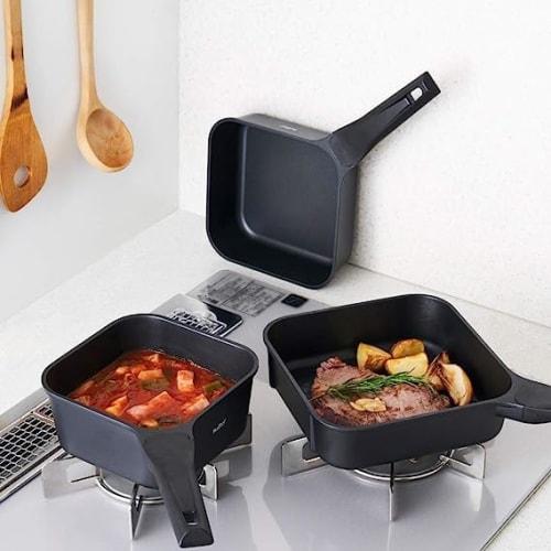 Doshisha Sutto Square Frying Pan, 20 X 6 Cm, Compatible with All Heat Sources (gas and Induction), Black, Deep Type