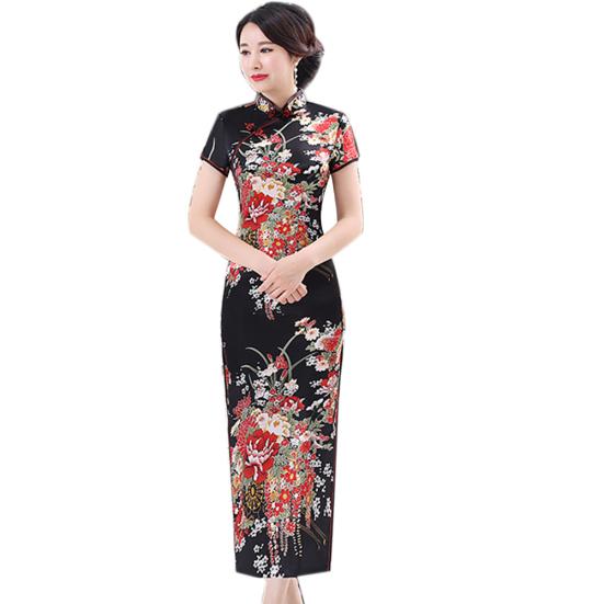Женское платье Cheongsam с коротким рукавом и цветочным принтом в китайском стиле