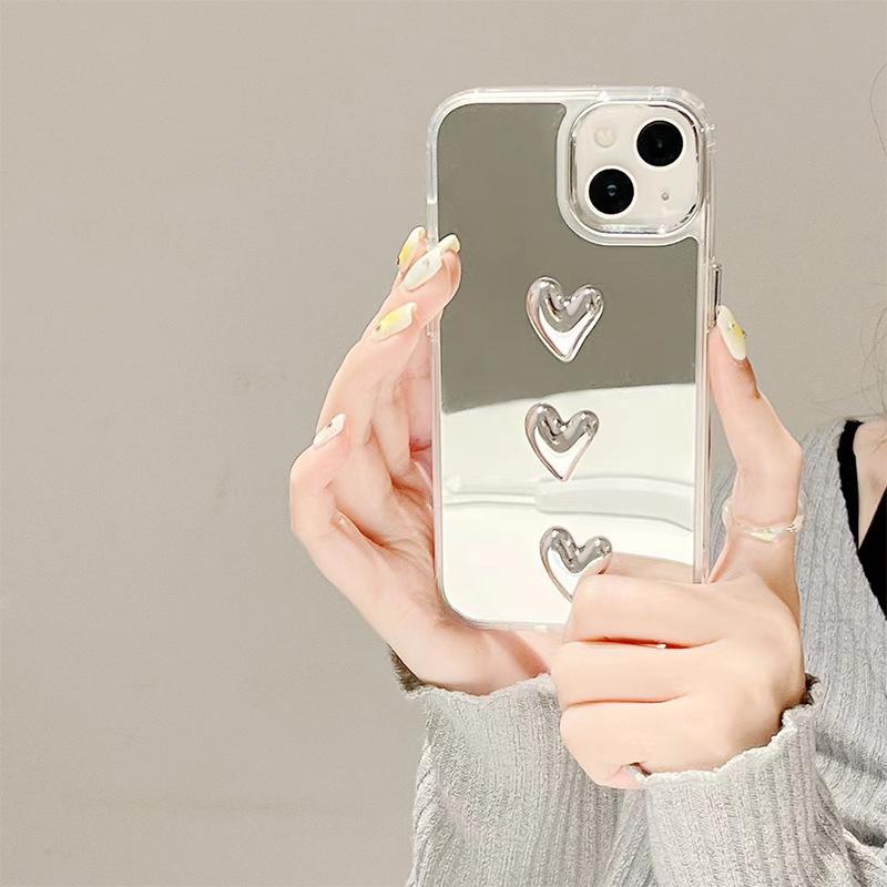 For IPhone16 Promax Mobile Phone Case for Apple 17 Mirror 14 Portable Makeup Mirror 13 Love Light Luxury Niche