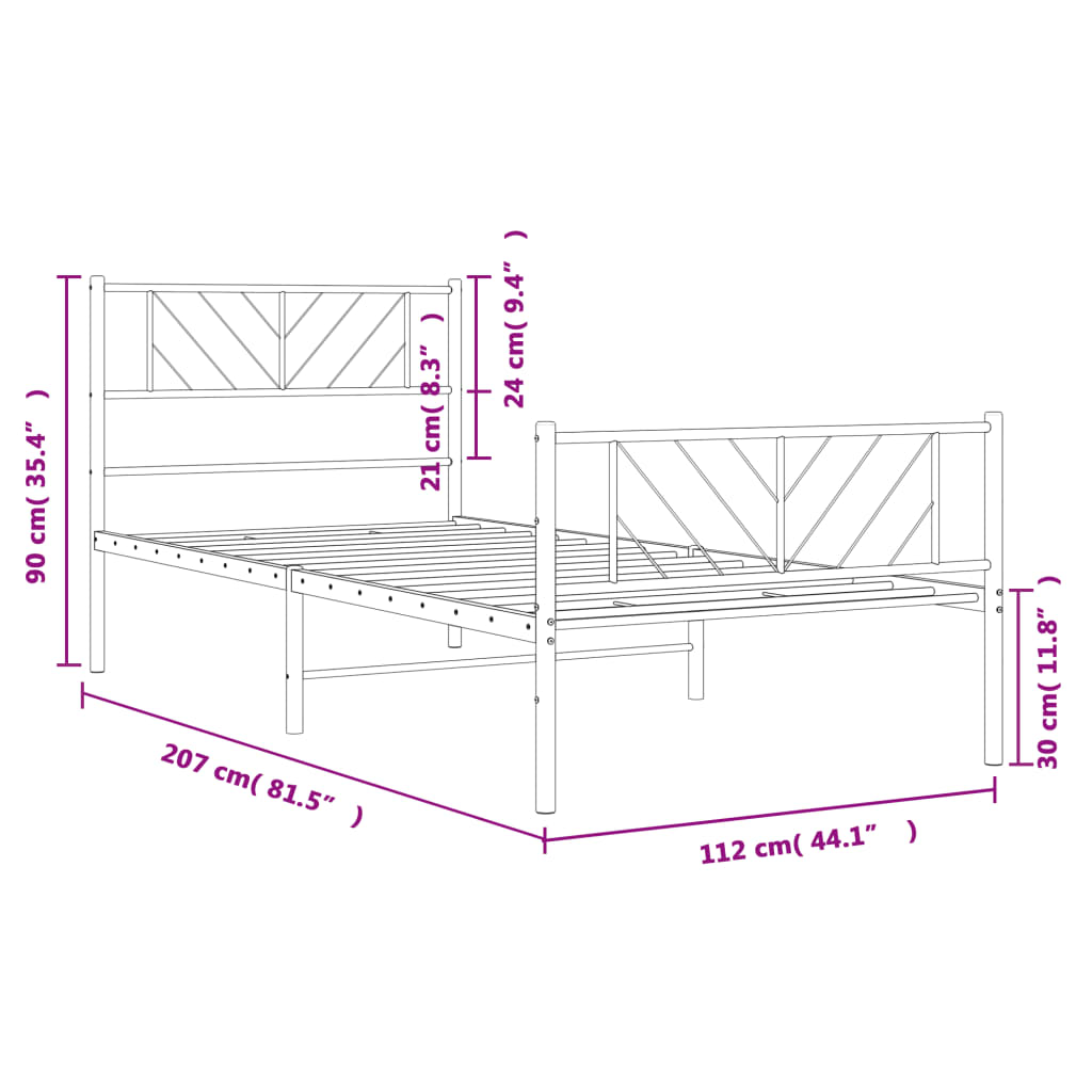 Metal Bed Frame with Headboard and Footboard White 107 x 203 cm