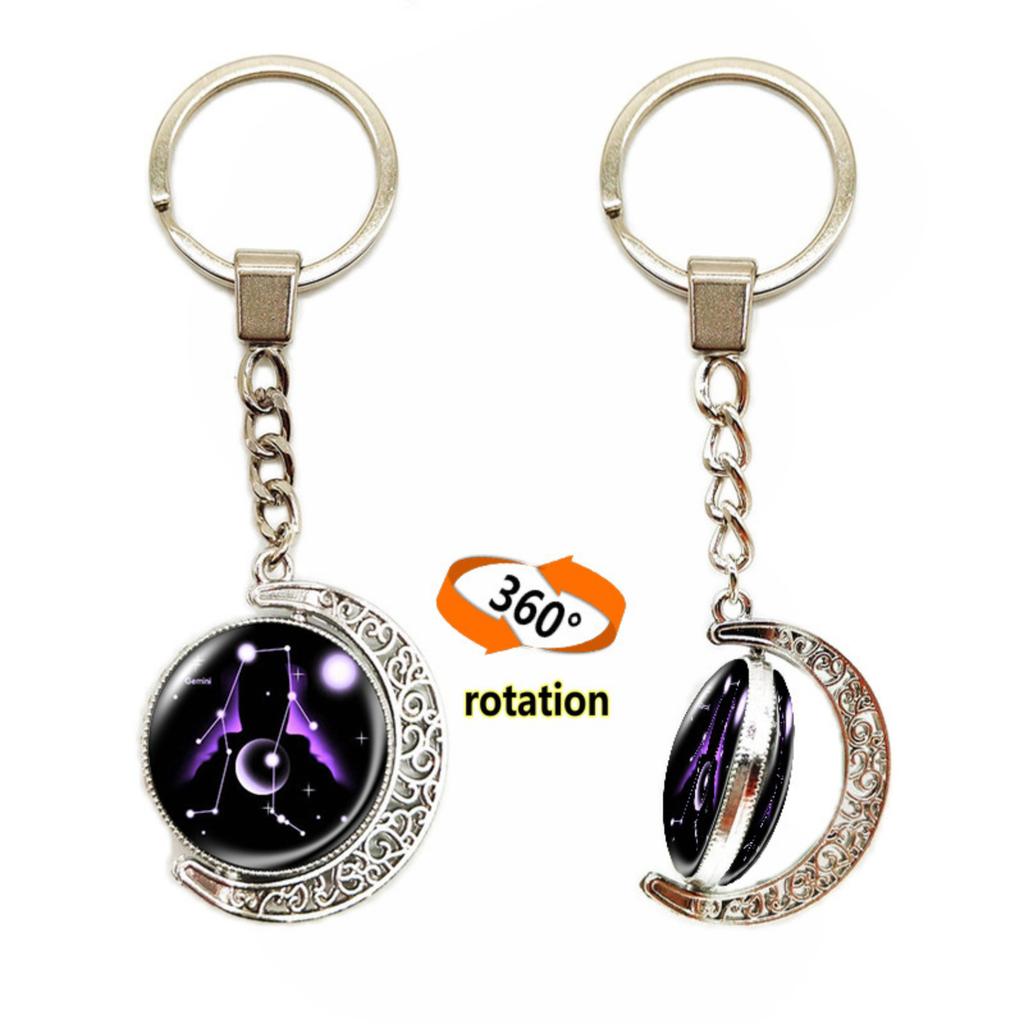 Брелок для ключей с подвеской в виде сумки с 12 знаками зодиака, светящийся в темноте, с драгоценными камнями, двухсторонний стеклянный шар