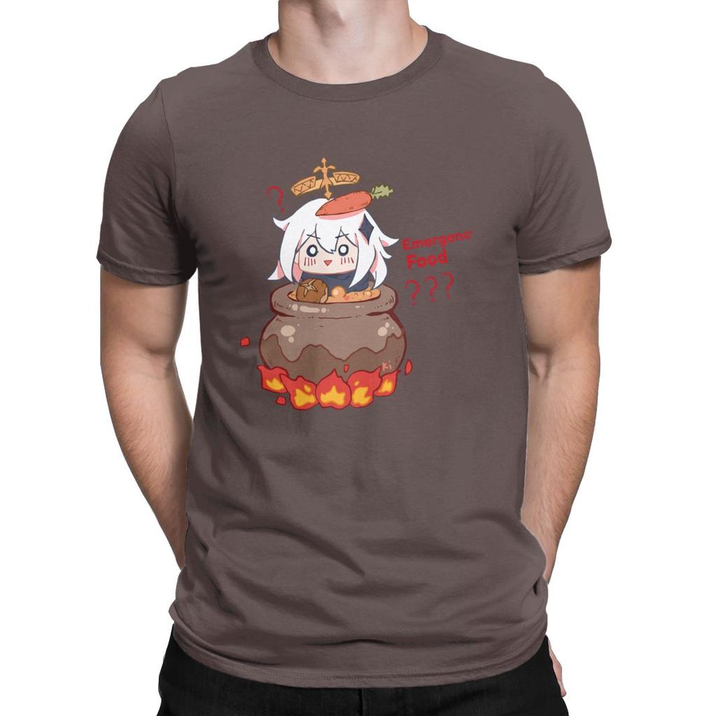 Vintage Paimon Genshin Impact Emergency Impact T Shirt For Men Pure Cotton T Shirts Genshin Impact