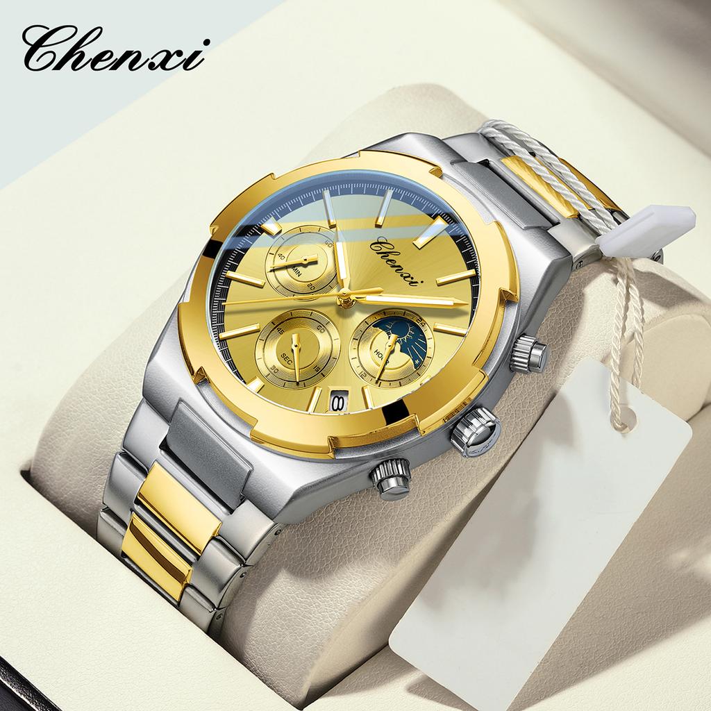 Темперамент Мужские Роскошные Модные Дизайнерские Золотые Мужские Часы Многофункциональные Светящиеся Кварцевые Мужские Наручные Часы Relogio Masculino