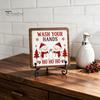 Christmas Hanging Ornament Wooden Tabletop Decor, 2D Pet Santa with Iron Stand, Rustic Festive Home Accents Holiday Sign for And Cafe Shelf,