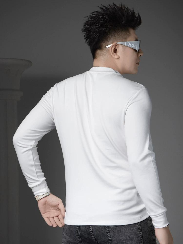 European Long-Sleeve T-Shirt for Men 2025 Autumn New Half-Turtleneck Top Men's Trendy Printed Rhinestone Base Shirt