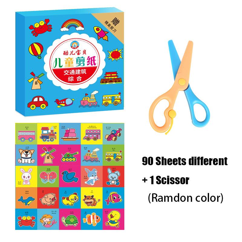 48/90 Sheets Colorful Paper-Cut Cartoon DIY Folding Cutting Book Toys Kids Craft Animal  Art Child-Safe Scissors Learning Toys