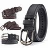 Leather Belt Men Casual Double Grommet Hole Buckle Belt Women Punk Waist Strap Unisex Belts