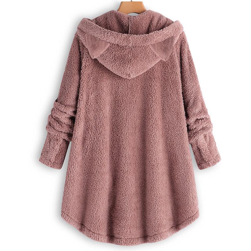 Women Button Coat SolidTops Hooded Pullover Loose Sweater Blouse Plus Size