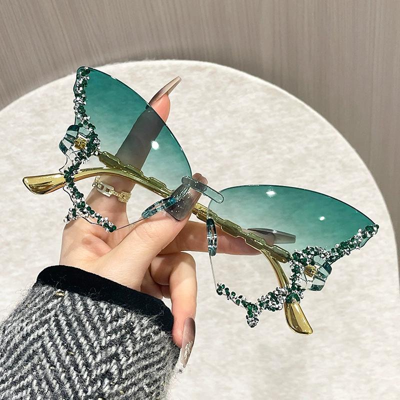 Роскошные солнцезащитные очки Diamond Butterfly женские брендовые винтажные очки без оправы большого размера женские очки