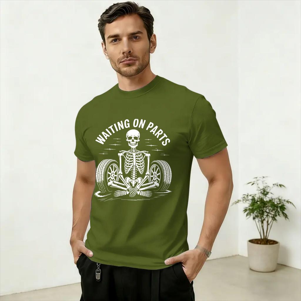 Unisex's Funny Waiting On Parts Mechanic Skeleton Auto Repair Life T Shirts Pure Cotton Clothes Short Sleeve Round Collar Tee