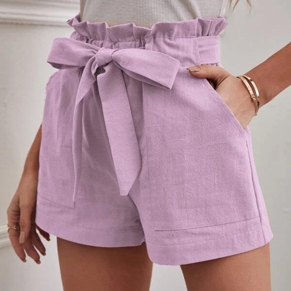 Летние женские свободные льняные повседневные шорты с карманами, однотонные, большого размера, с высокой талией, широкие брюки