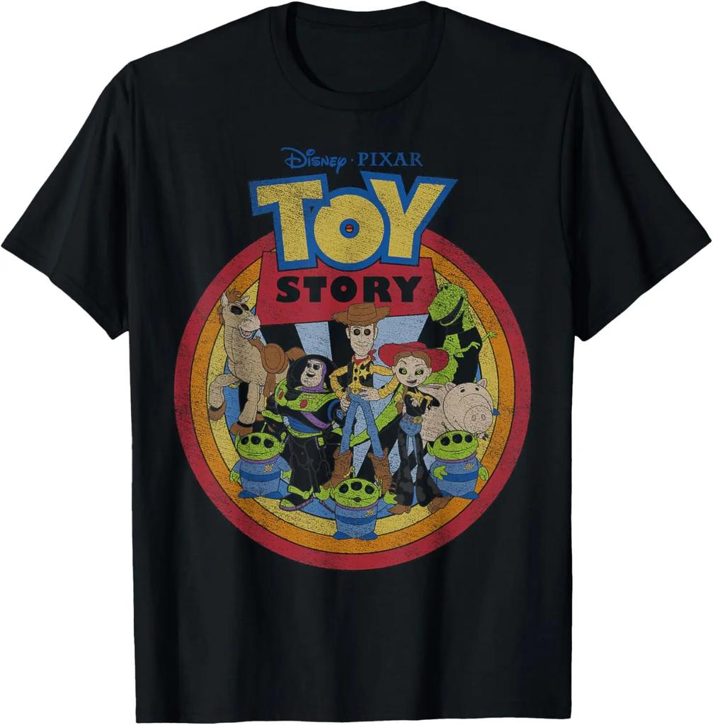 Модная Винтажная Футболка с Круглым Портретным Логотипом Disney Pixar История Игрушек S-4XL Подарок на Любой Сезон