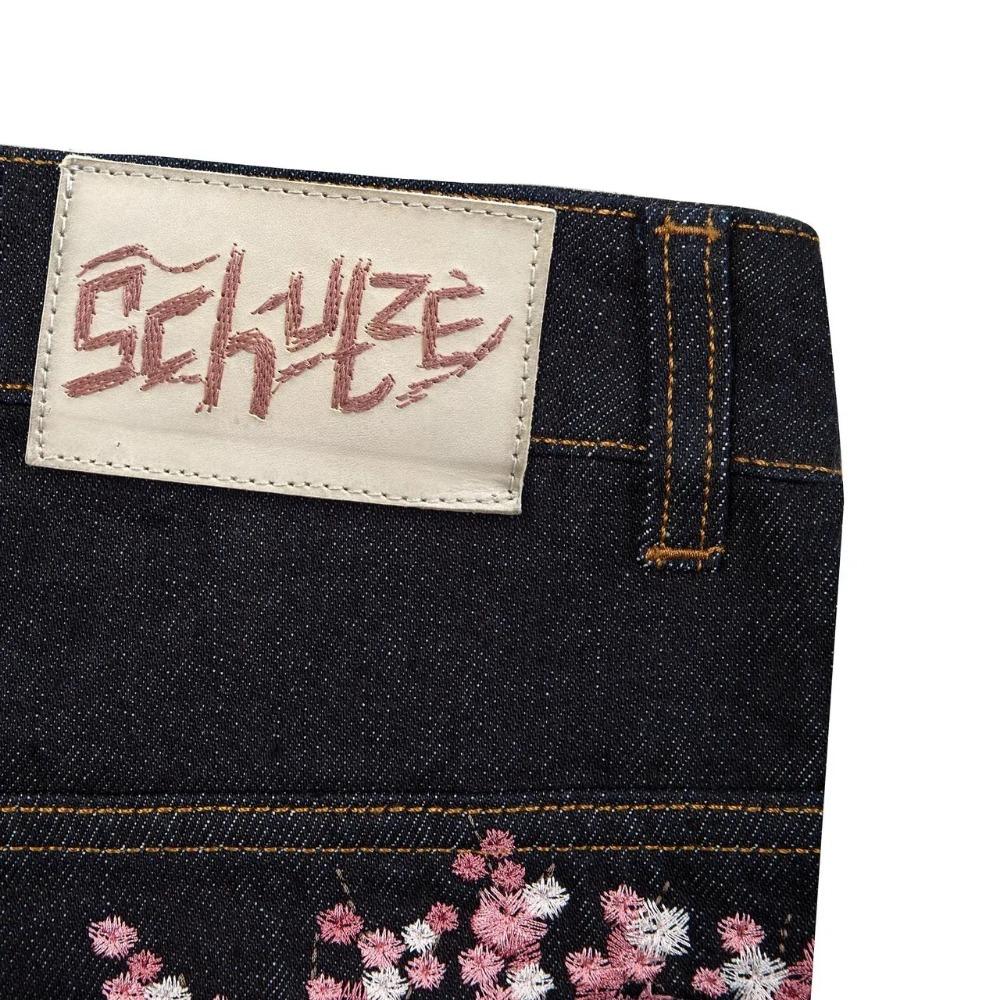 Джинсовые брюки с вышивкой Cherry Blossom Selvedge Y2k Retro Casual Baggy Wide Leg Jeans High Quality Hiphop Streetwear