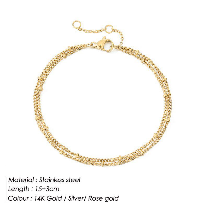 Elegant Women's Multi-Layer Beaded Bracelet - Stainless Steel 14K Gold Non-Fading Thin Chain Jewelry