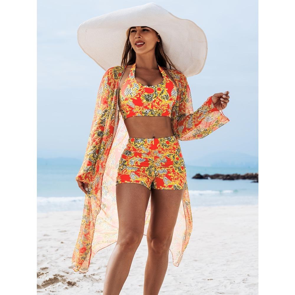 2025 New Stylish Bikini Three-Piece Set with Cover-Up