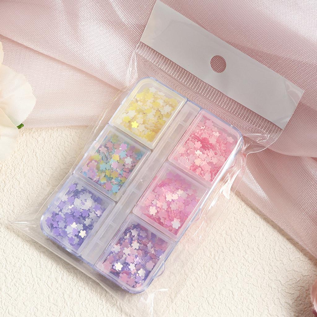 6 Grids Colorful Flowers Nail Sequins Shining Nail Art Glittering Sequins Finger Nail Art Accessories