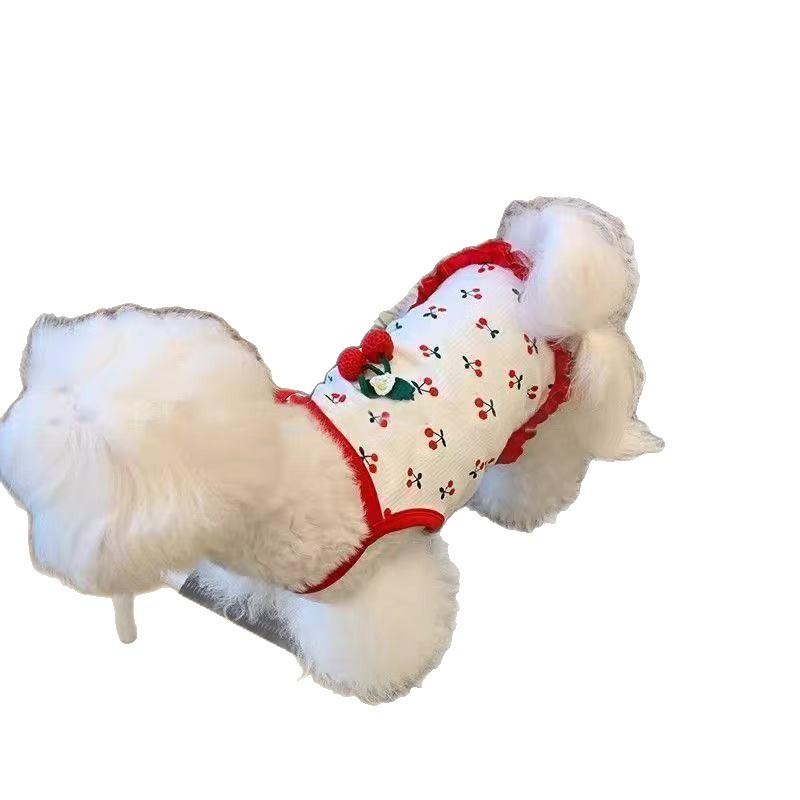 Summer Pet Puppy Dog Suspender Cherry Cute Teddy Pomeranian Maltese Yorkshire Cat Dress Skirt