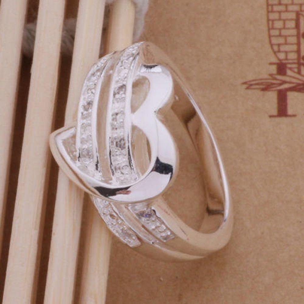 Women Fashion Rings Half Heart-shaped Double Rhinestone Heart Love Ring For Women Wedding Party Gift