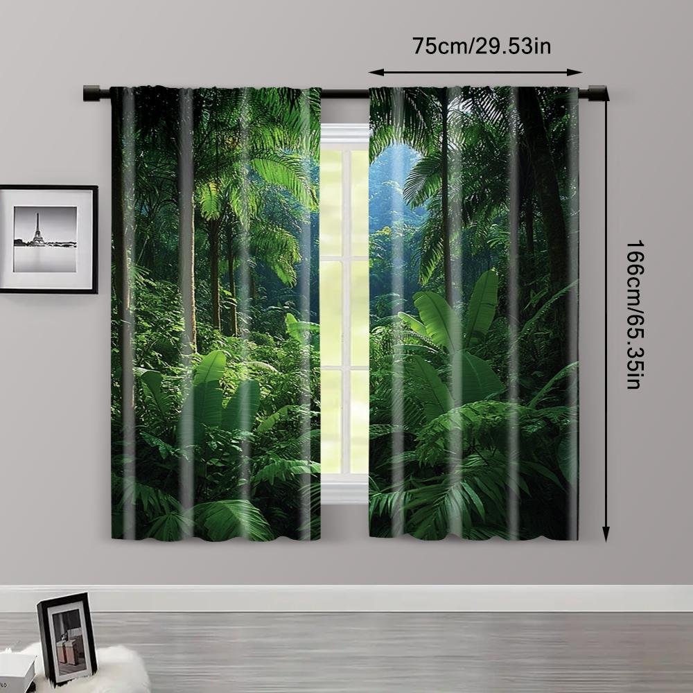 2pc, Curtains Mystery Rainforest Jungle Forest Trees Nature Scenery 100% Polyester,Without Electricity Birthday Party Perfect