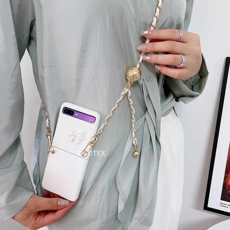 Модные чехлы на плечевой ремень с узлом и бантом для Samsung Galaxy Z Flip 1 2 Zflip2 1 5g, жесткий чехол через плечо с ремешком из ПК