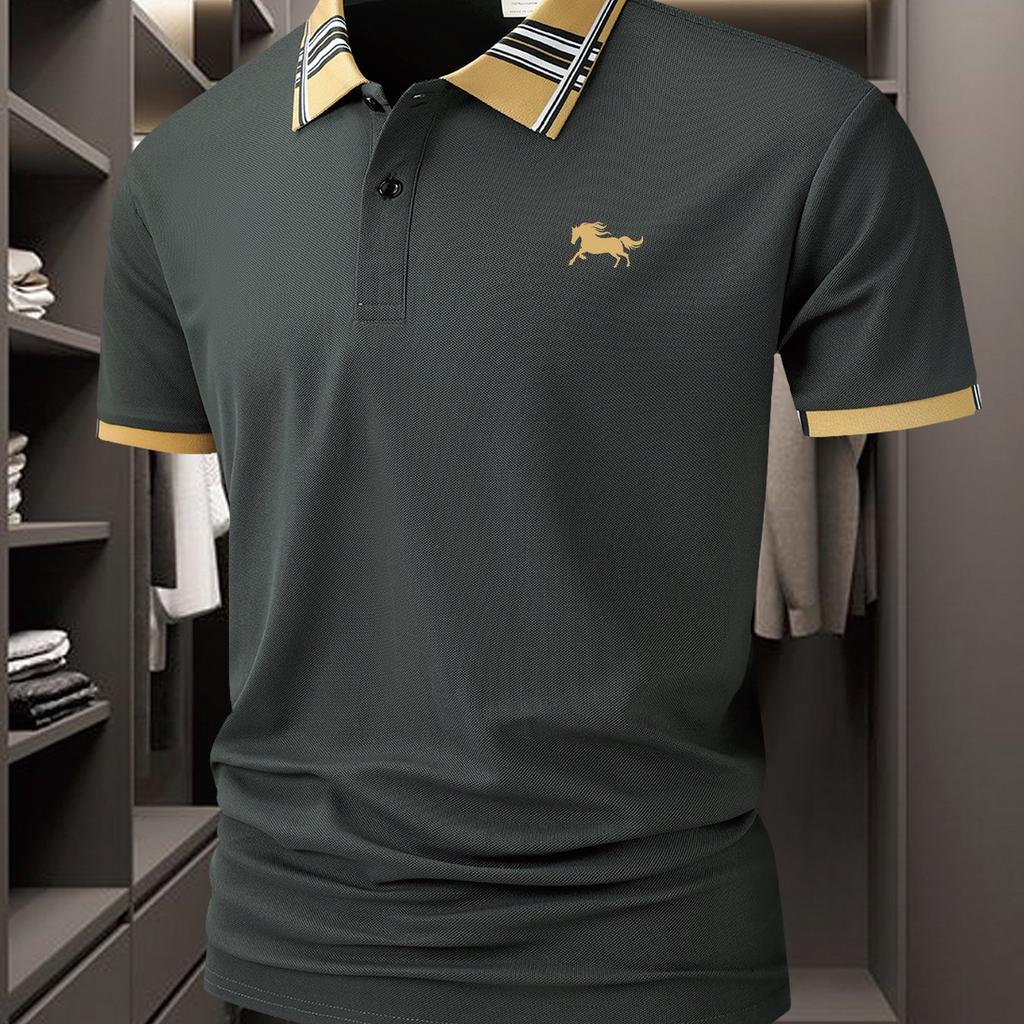 Men'S Horse Print Golf Shirt-Breathable Short Sleeve with Turn Collar, Regular Fit Casual Summer Golf Apparel,Golf Apparel|Breathable Fabric