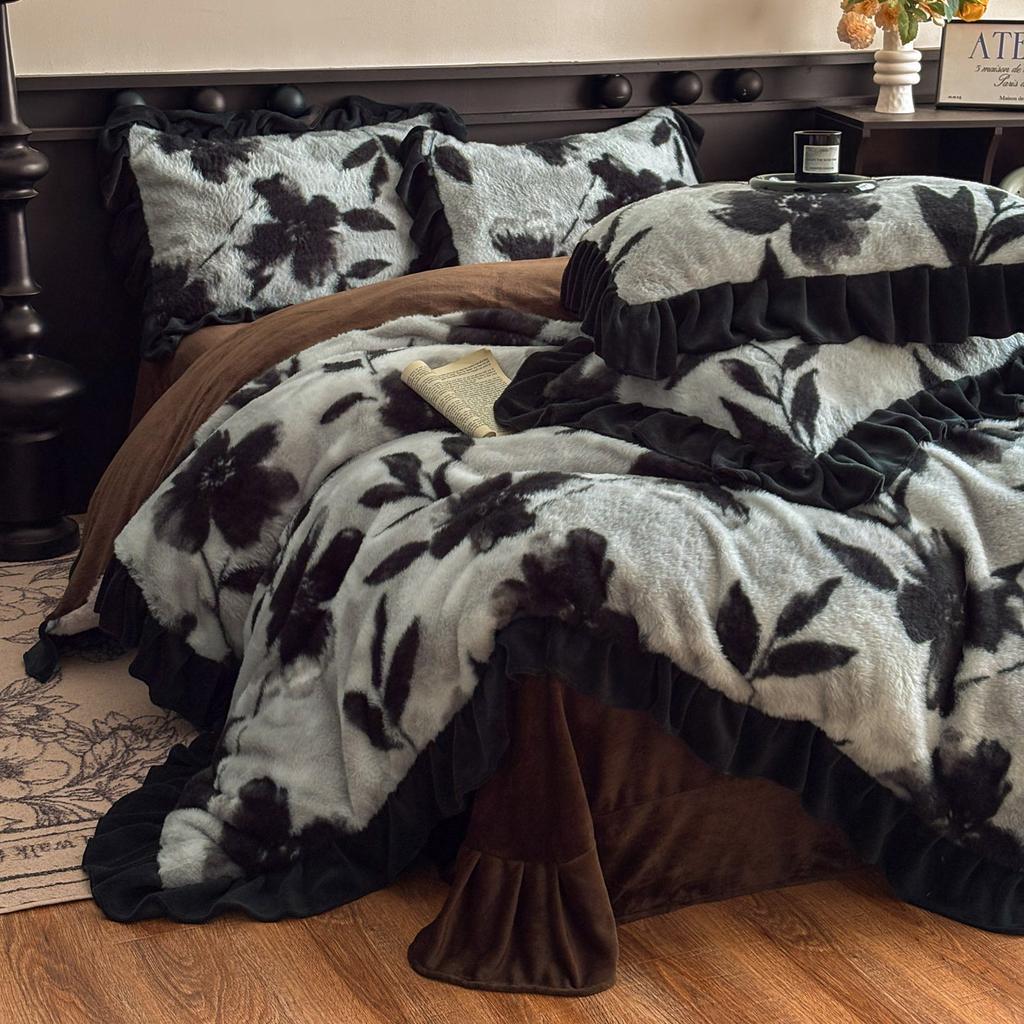 Зимний роскошный комплект постельного белья из четырех предметов с леопардовым принтом и кроличьим мехом - Пододеяльник с дополнительным наполнителем и утолщением для повышенного тепла и комфорта.