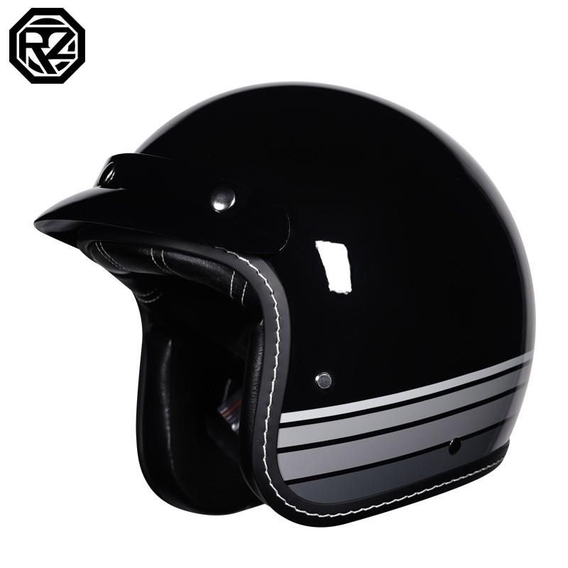 DOT Certified 3/4 Motorcycle Helmet Men Women ABS Full-coverage Half All-Season Riding With Bluetooth Slot Retro
