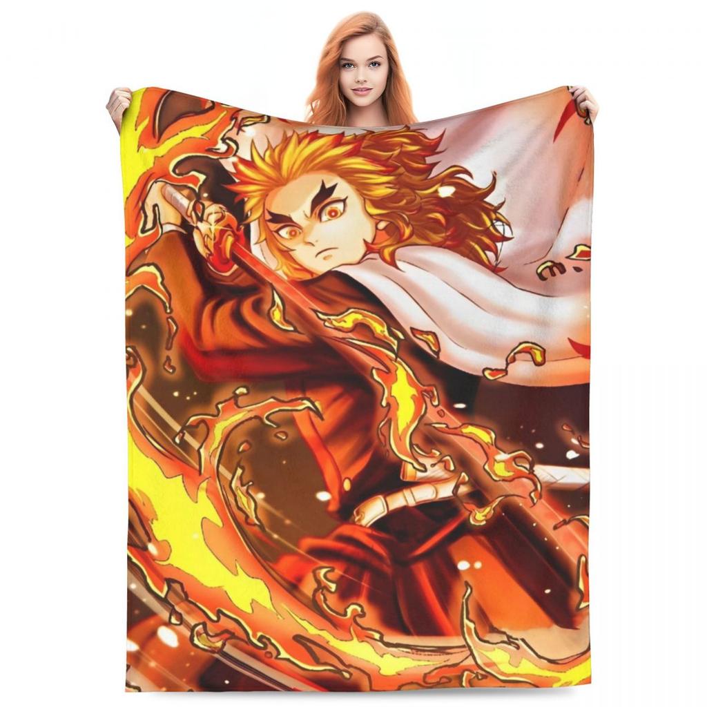 Пламенный столп Кёджуро Ренгоку Одеяла Аниме Клинок, рассекающий демонов Плюшевое Смешное Теплое Плед для покрывала Весна/Осень