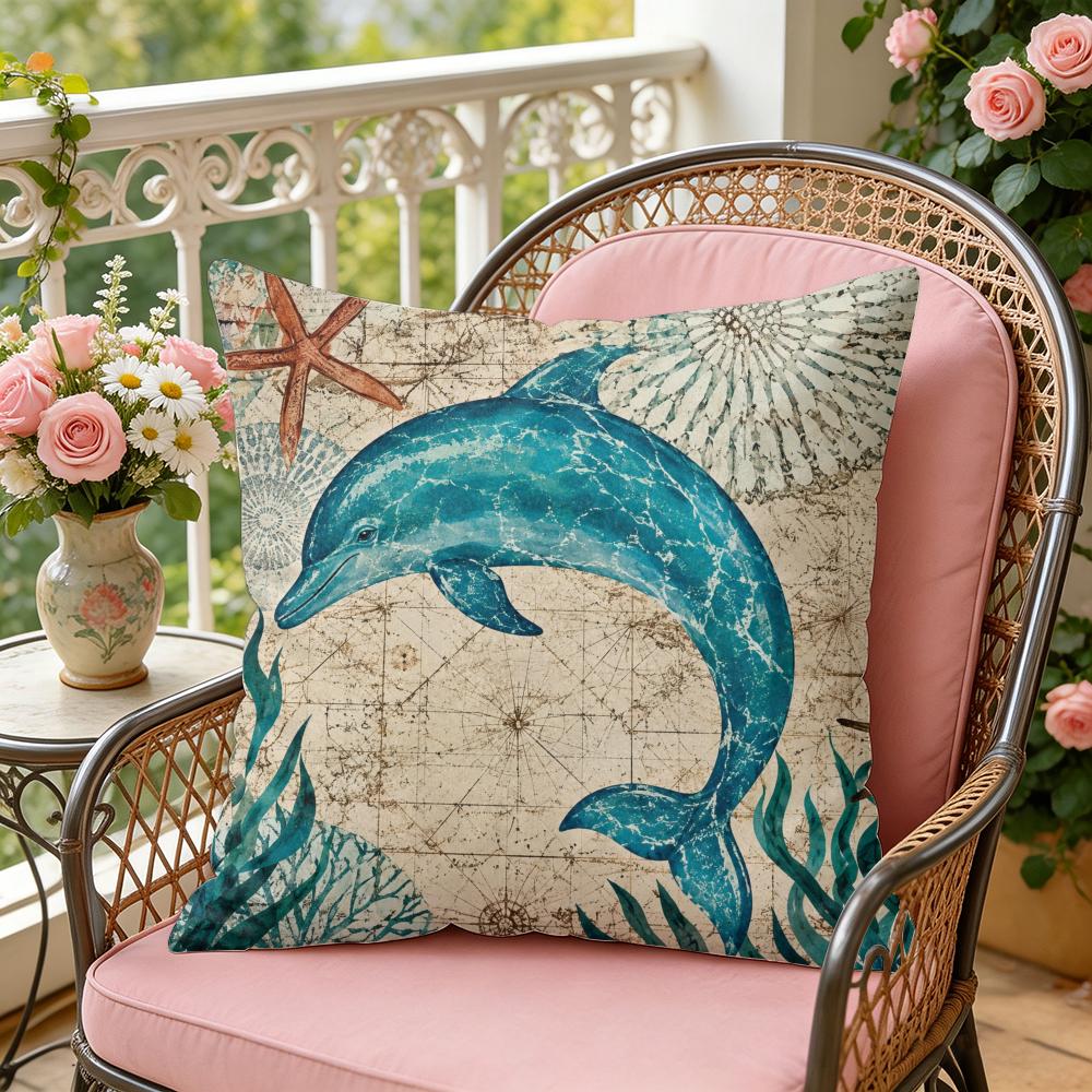 Ocean Creatures MapPrinted Cushion Cover Soft Plush Throw Pillow Cover DoubleSided Decorative Cushion Case Sofa Home Decor