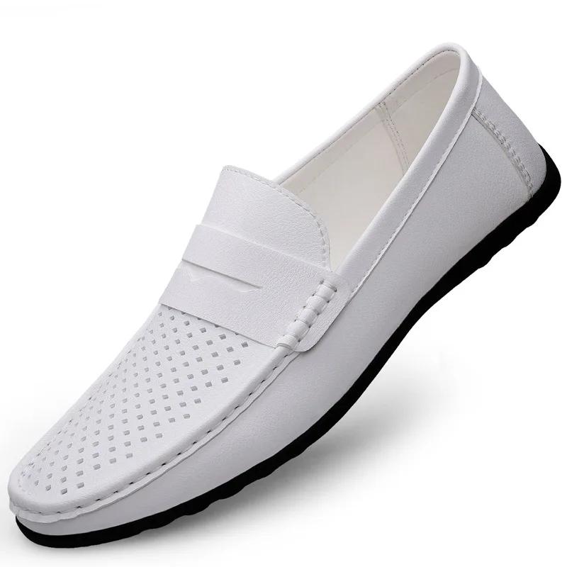 Модная кожаная мужская обувь лето новая обувь для вождения на плоской подошве в повседневном стиле мужская обувь трендовая мода для улицы ленивые лоферы мужская обувь
