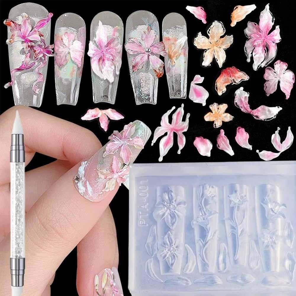 5-Petal Flower Nail Carving Mold 3D Design 3D Silicone Nail Art Molds Flower Nail Mold Nail Art