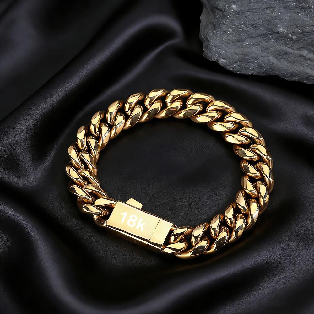 Wholesale Jewelry 6/8/10/12mm Width Cuban Bracelet Stainless Steel Miami Cuban Link Chain Bracelet with Laser 18k Logo