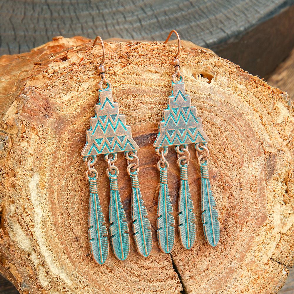 Bohemian Style Retro Earrings with Metal Geometric Hollow Out Ethnic Style Earrings