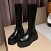 Осенне-зимняя обувь из коровьей кожи, женские эластичные высокие сапоги до бедра на толстой подошве с круглым носком