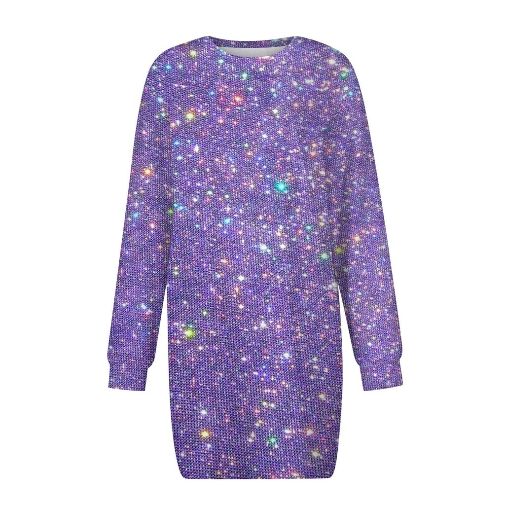 Long Sleeve Dress For Women Casual  Printed Pullover Hip Pack Dress Sweater Dress Autumn