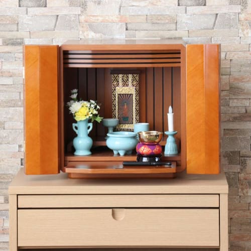 5-piece Buddhist altar set in plain celadon ceramic with bell and incense burner ash included for modern miniature Buddhist altars