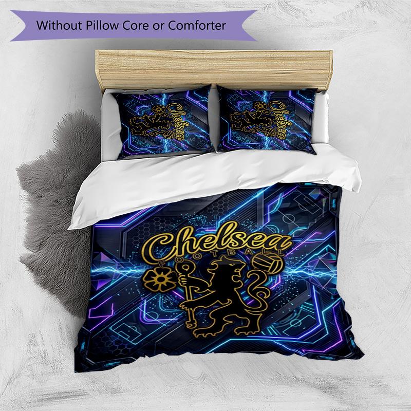 Chelsea FC Pattern Printed 3PCS Bedding Set Soft Skin-Friendly Washable Duvet Cover & Pillowcases Set All Season Bedroom