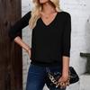 Women's Fashion Casual V-Neck Three-Quarter Sleeve Solid Color Top